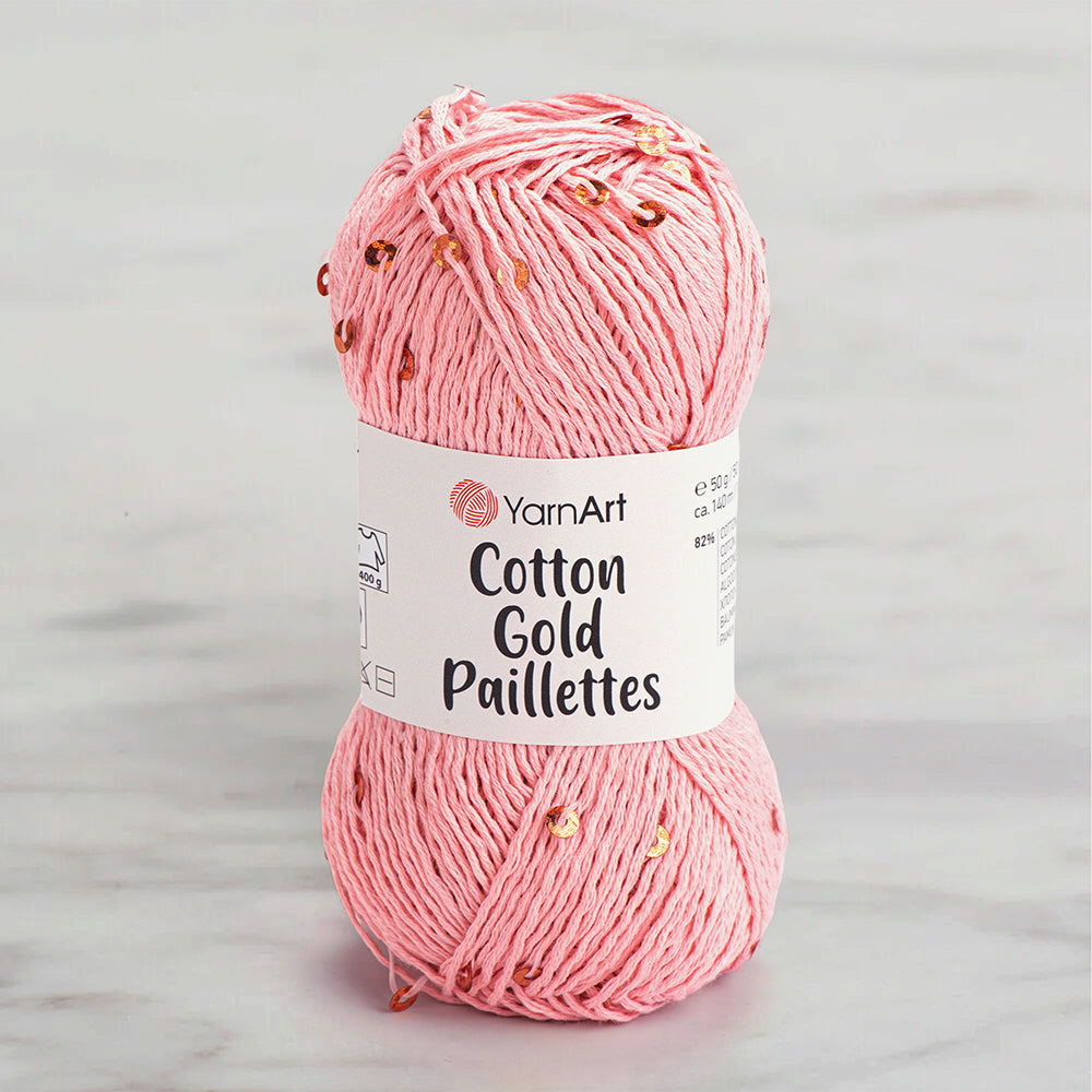 Yarnart Cotton Gold Paillettes Pembe El Örgü İpi - 7108